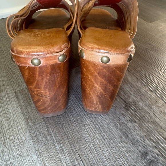 Bed Stu Shantel Platform Chunky Brown Tan Leather Mule Sandal Clogs - Picture 5 of 10